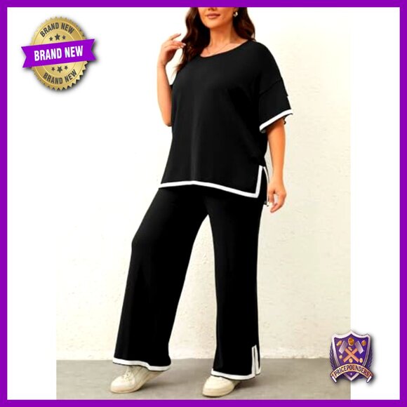 Plus Size Lounge Set 2 Piece Pullover Top Wide Leg Pants Travel Outfit - Picture 4 of 7